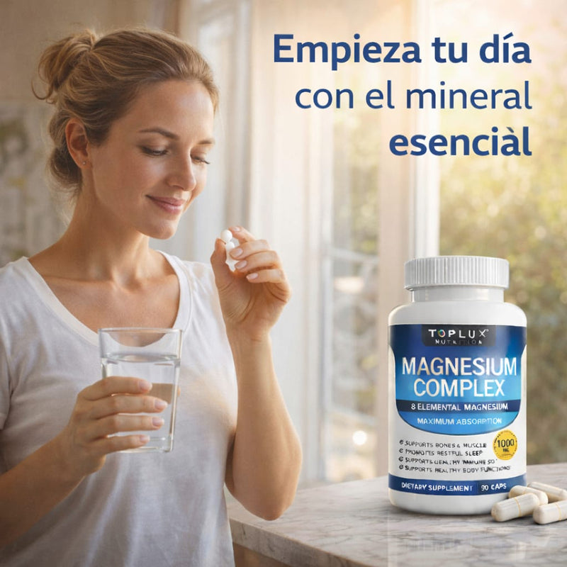 Mujer tomando el magnesio por la manana con un vaso de agua
