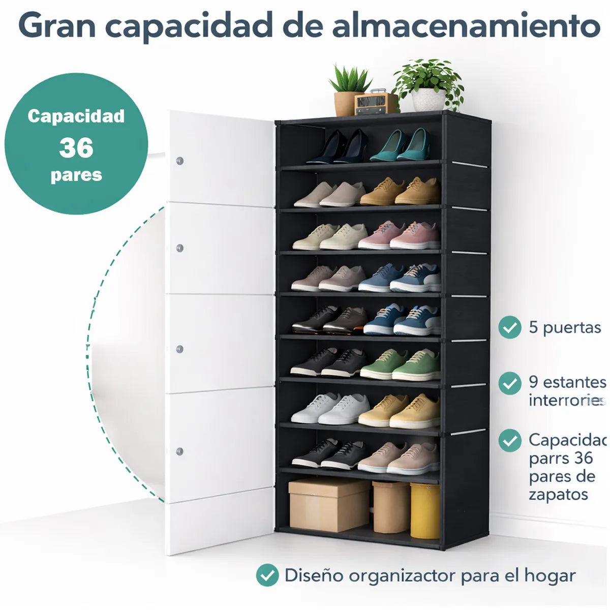 Zapatero de plástico de 8 niveles con puerta - additional image 5