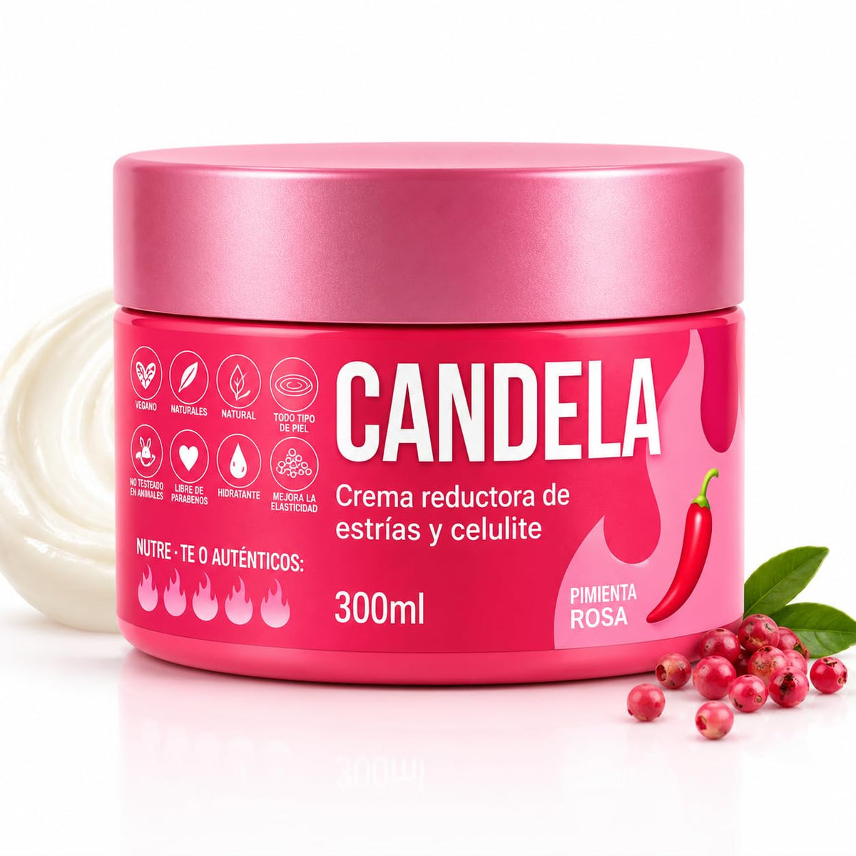 Bote de crema corporal CANDELA de efecto calor, 300 ml, con pimienta rosa