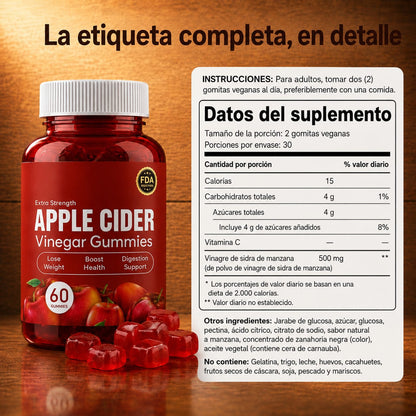 Gomitas de vinagre de manzana, 60 unidades