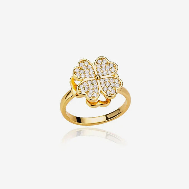 Anillo giratorio de trébol de cuatro hojas oro