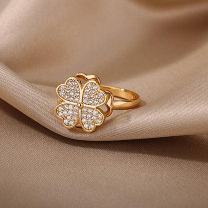 Anillo giratorio de trébol de cuatro hojas oro - additional image 2