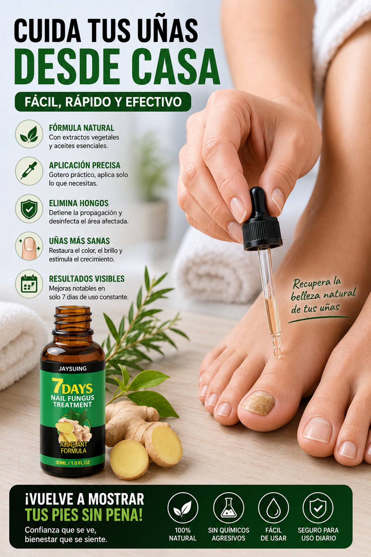 Aplicacion del aceite en casa sobre las unas de los pies