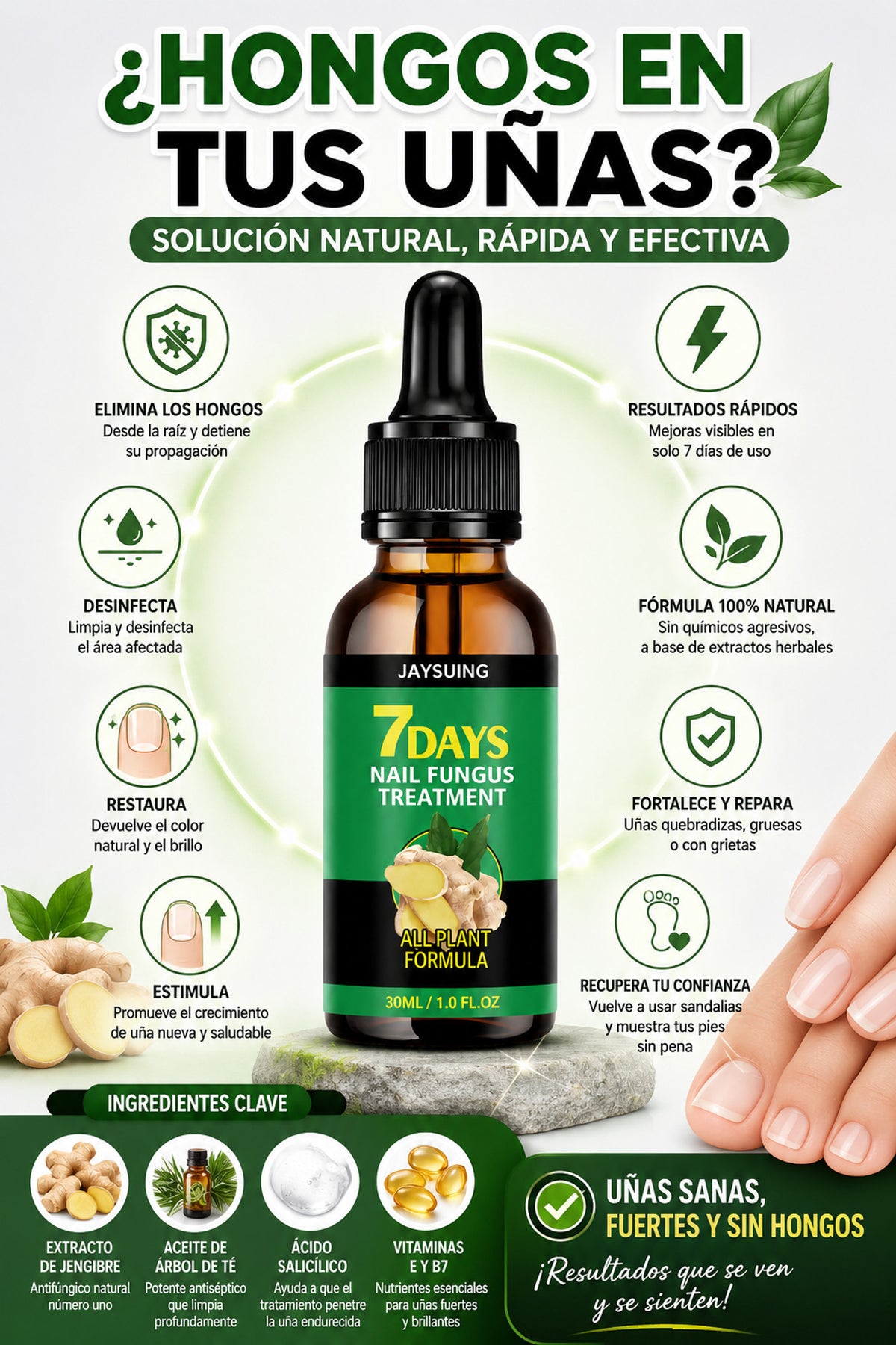 Infografia del aceite de unas con jengibre