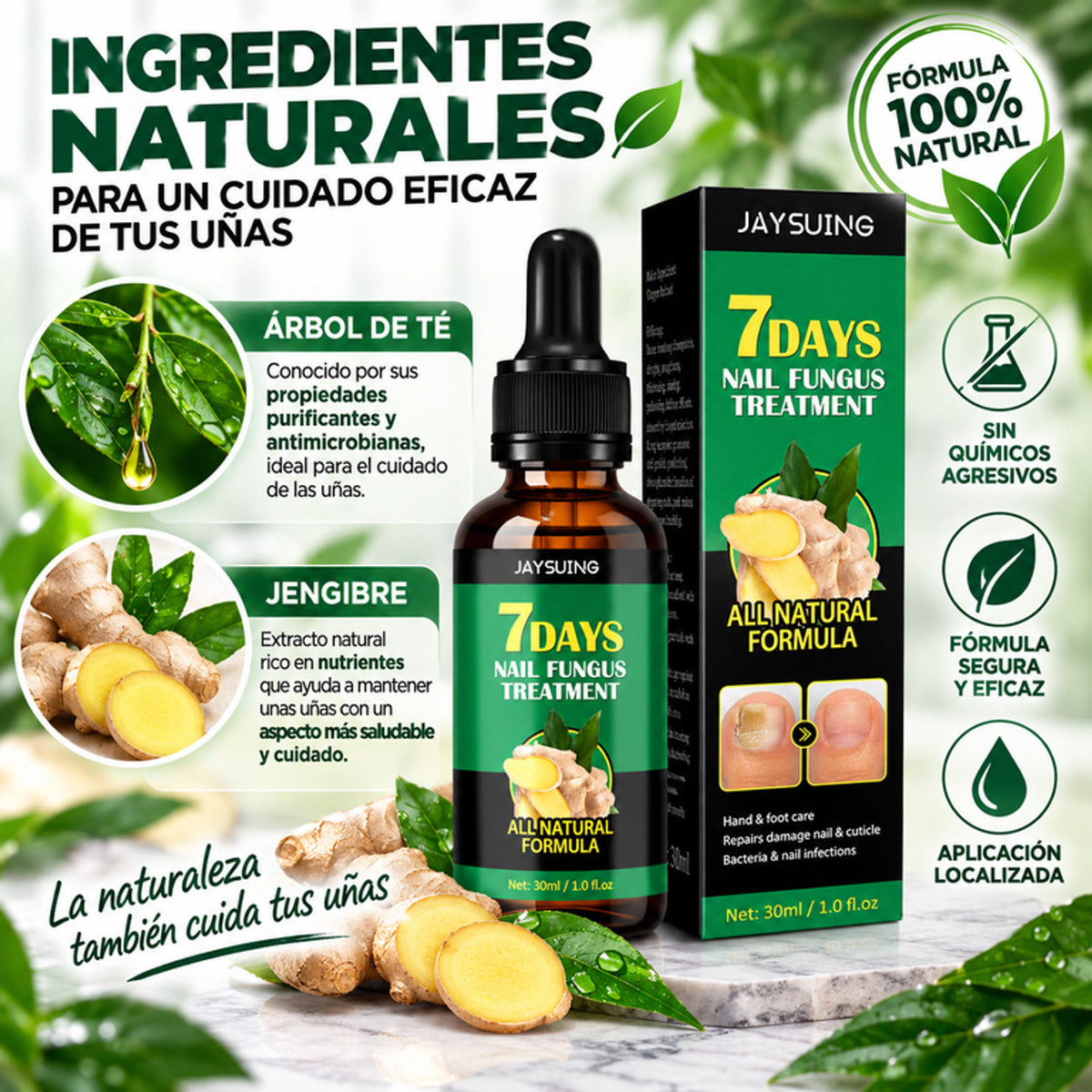 Ingredientes naturales: arbol de te y jengibre