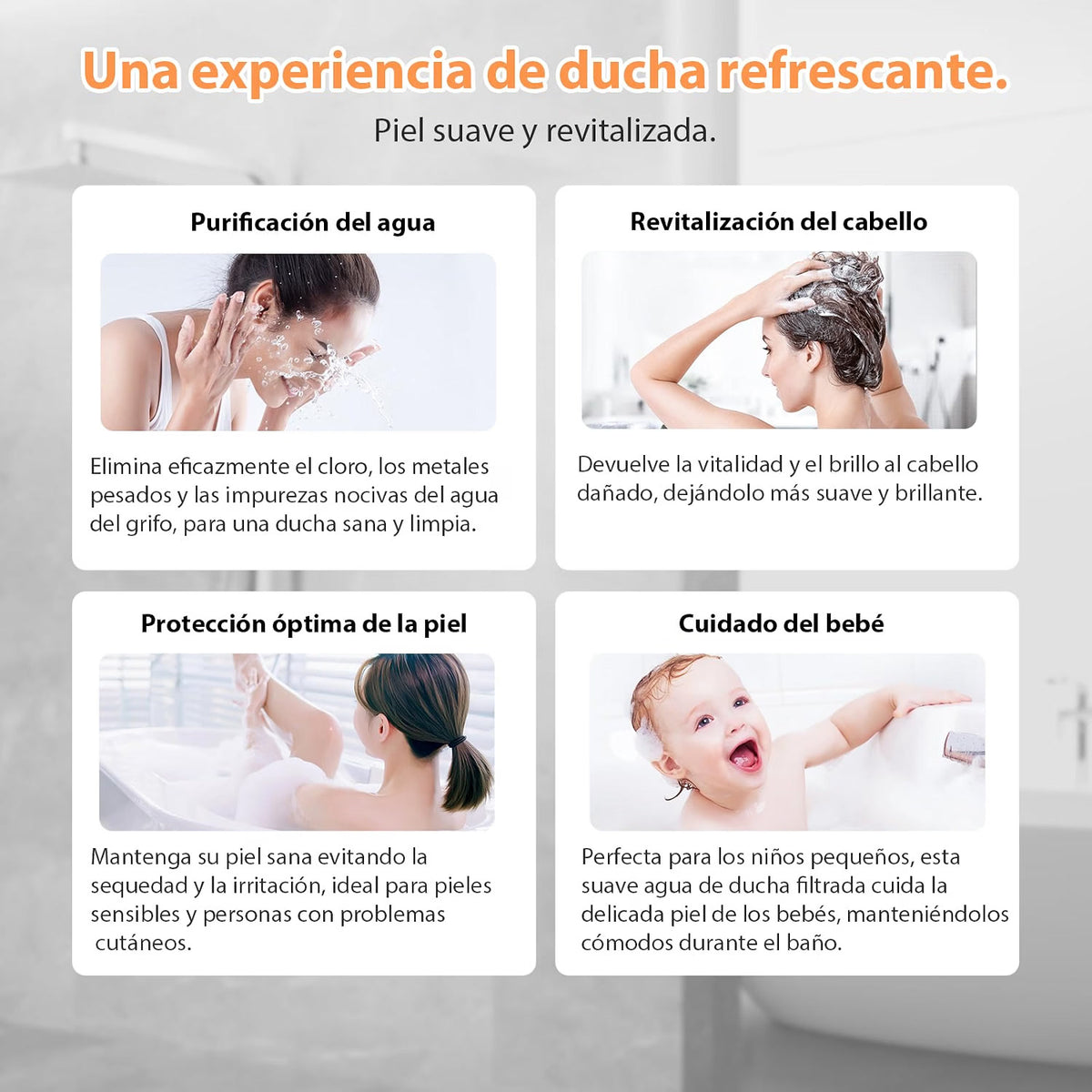 Agua purificada para la piel, el cabello y los mas pequenos