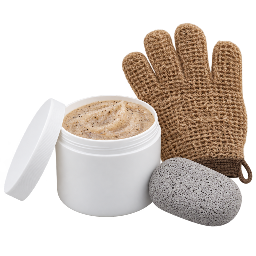 Exfoliante corporal en crema con guante de crin y piedra pómez