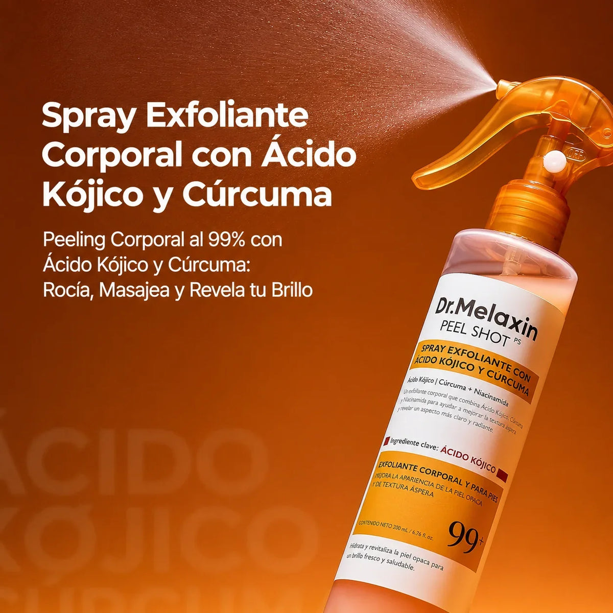 Spray exfoliante corporal con ácido kójico y cúrcuma