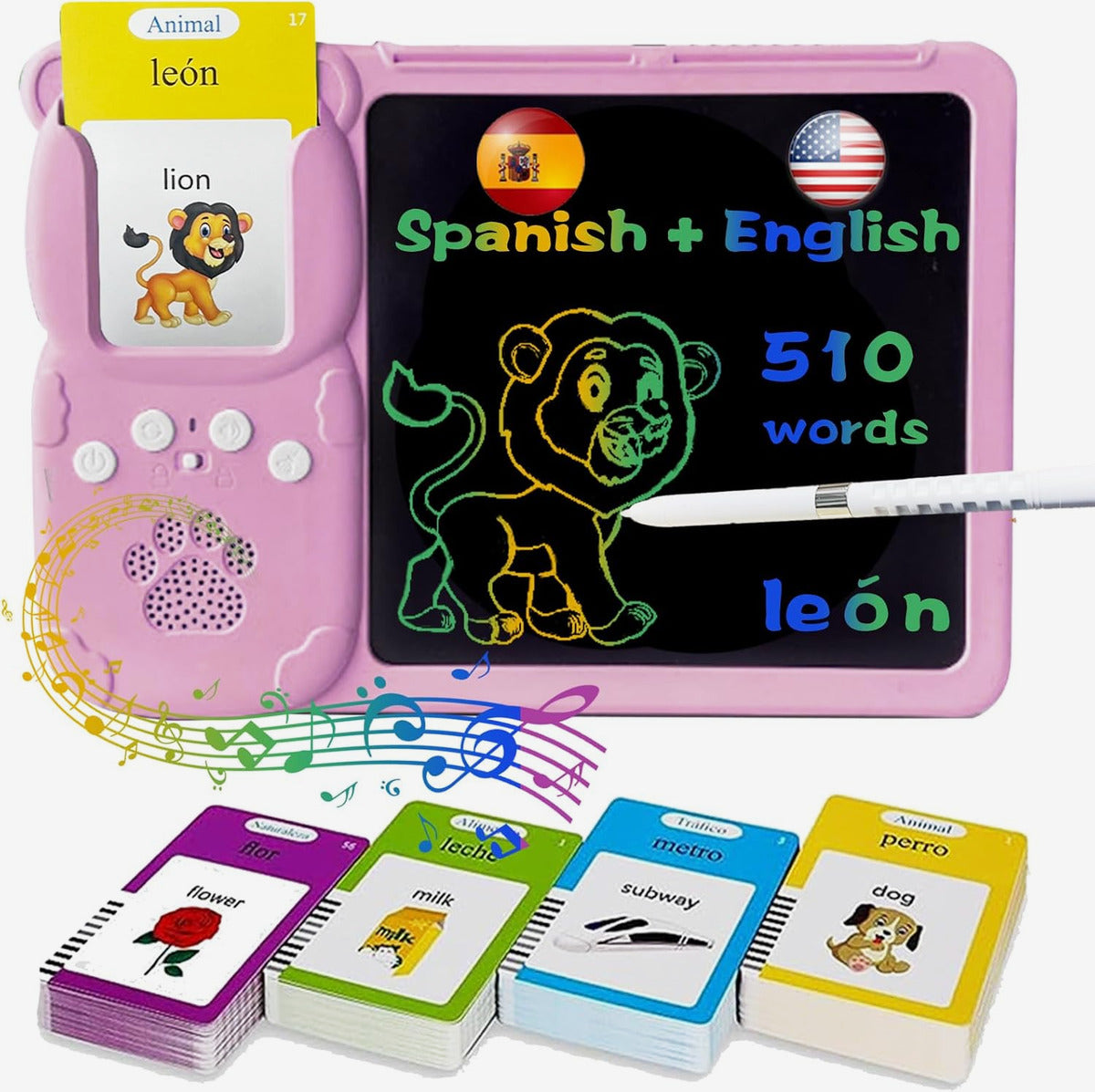 Pizarra educativa bilingüe 2 en 1 con 224 tarjetas