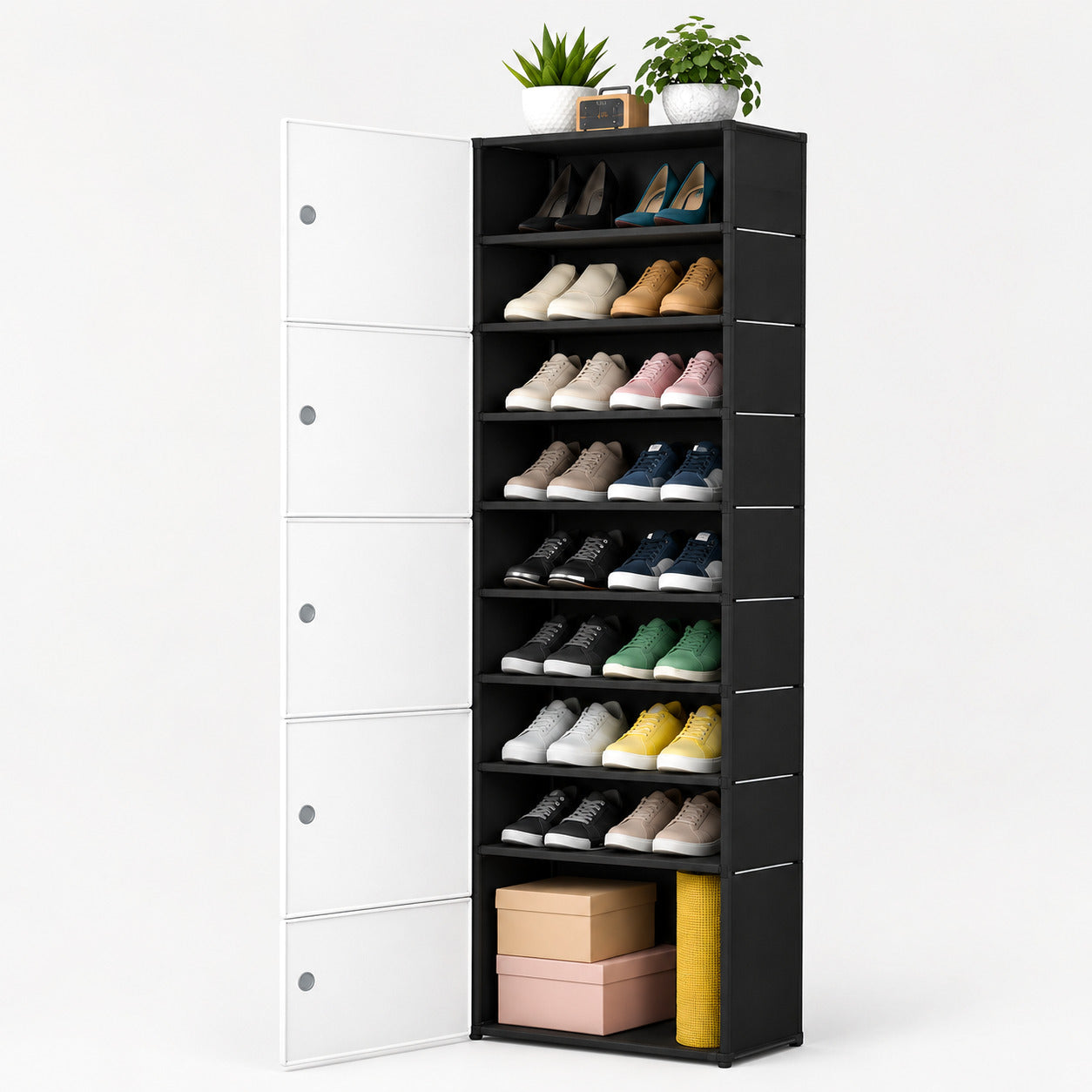 Zapatero de plástico de 8 niveles con puerta